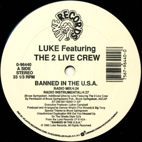 Luke Featuring The 2 Live Crew : Banned In The U.S.A. (12", SRC)