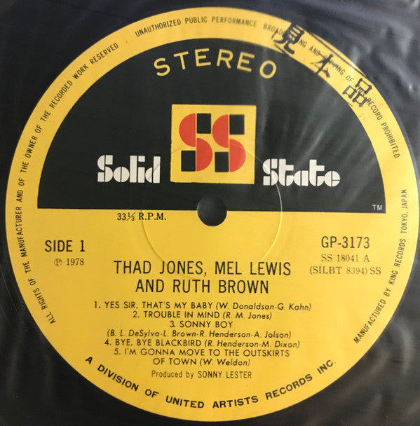 Thad Jones & Mel Lewis Featuring Ruth Brown : The Big Band Sound Of Thad Jones • Mel Lewis Featuring Miss Ruth Brown (LP, Album, Gat)