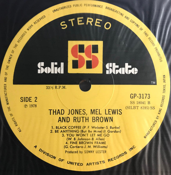 Thad Jones & Mel Lewis Featuring Ruth Brown : The Big Band Sound Of Thad Jones • Mel Lewis Featuring Miss Ruth Brown (LP, Album, Gat)